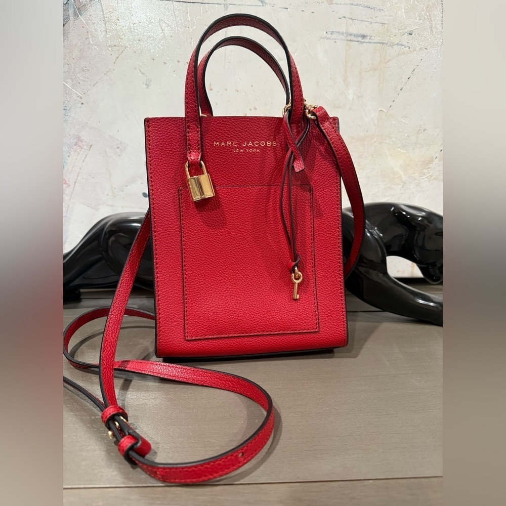 NEW! Marc Jacobs Savvy Red Leather Micro Tote Bag Crossbody Satchel - Picture 7 of 9